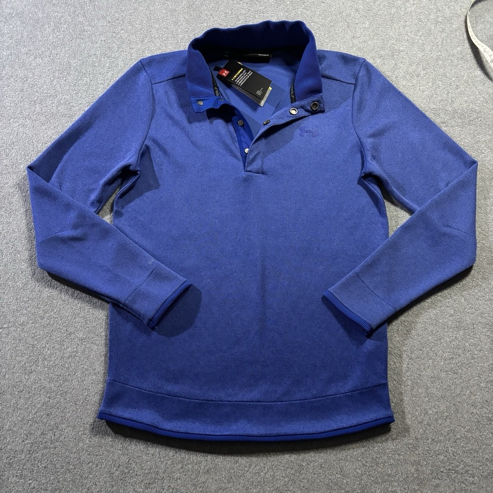 Under Armour Storm Golf Men Small SweaterFleece 1/4 Snap Mock Pullover Blue NWT